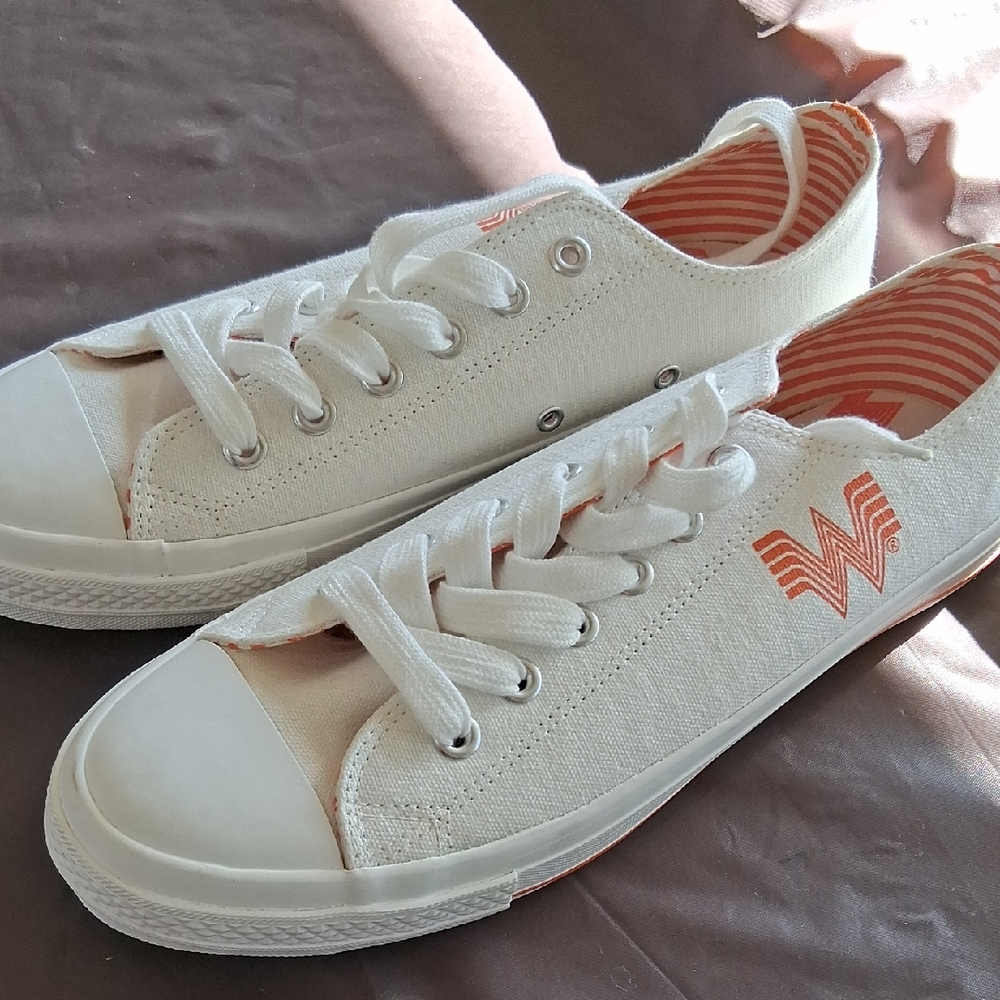 Converse White and Orange Canvas Sneakers